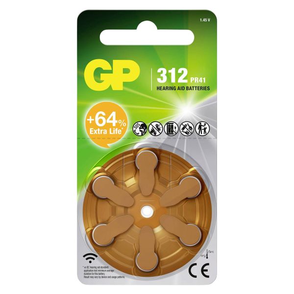 Baterije GP ZA312F-ELTD6 Zinc Air Button; GPPBZZ31F017