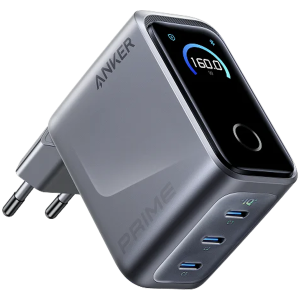 Punjač Anker Prime Charger (160W, 3 Ports, Smart Display) Silver A2687341